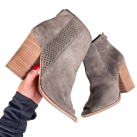 Gianni Bini Shoes - Gianni Bini Womens 10 Suede Leather Gray Ankle Booties Boots 4.5" Heel Open Toe
